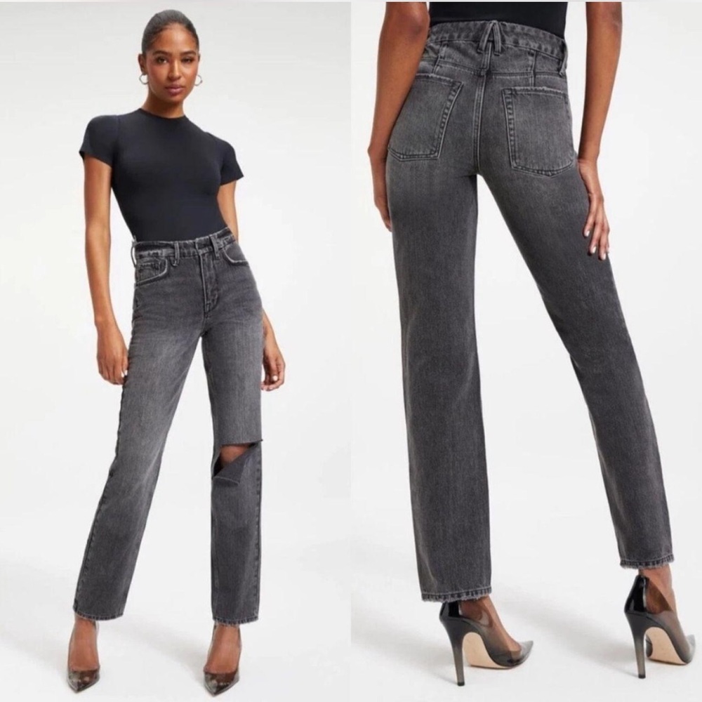Good American Charcoal Straight Leg Jeans